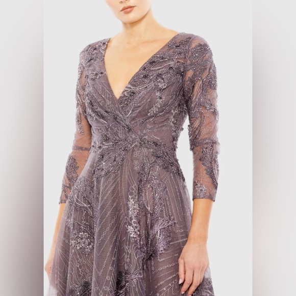 NWT | Mac Duggal 20336 Purple Embellished Wrap Over 3/4 Sleeve Dress Size 6 - Picture 3 of 11